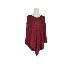 Cozy Burgundy Knit Textured Poncho - One Size Comfy Warm Fall Winter Fashion